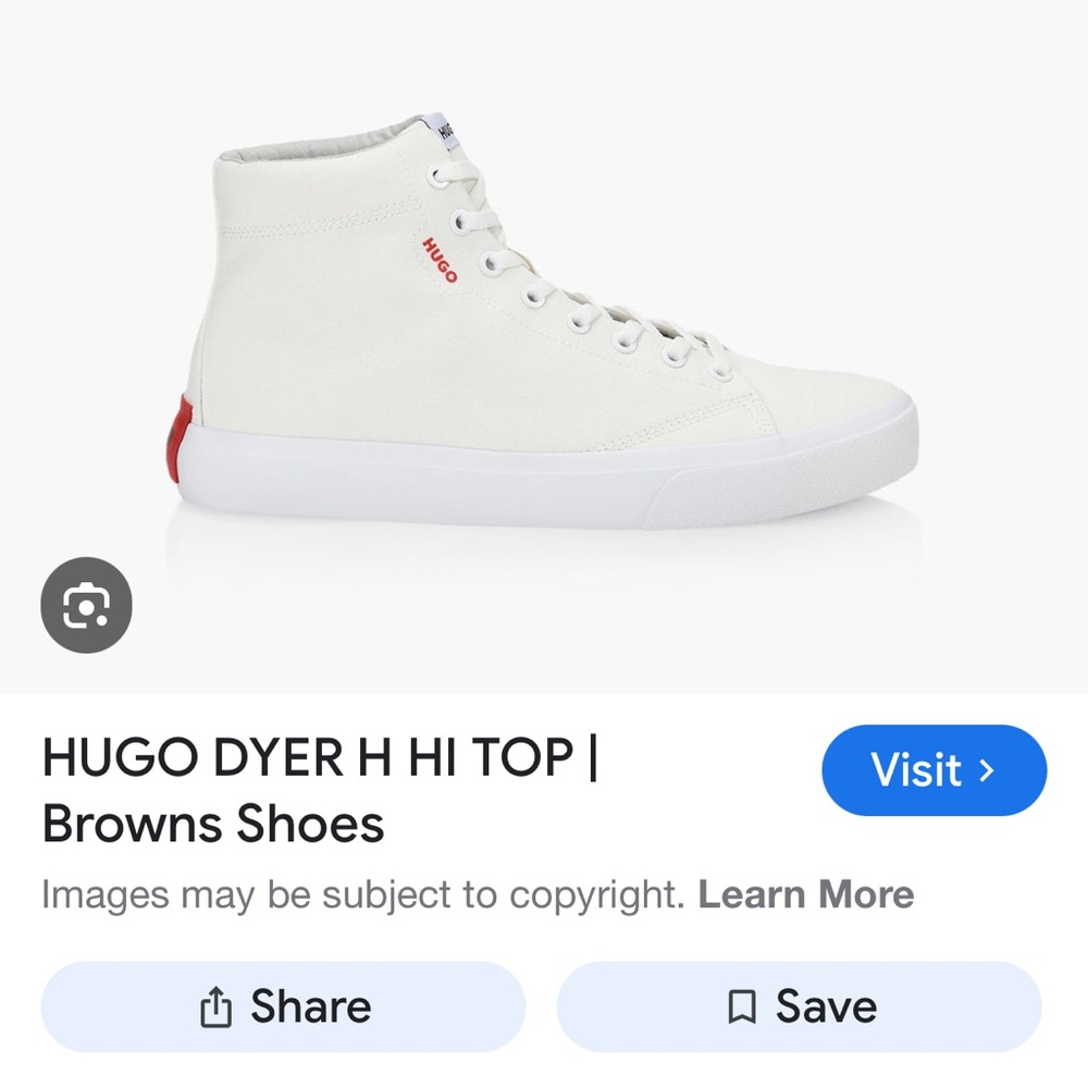 Hugo Dyer Hi Top men’s white canvas. Size 12. New in box.